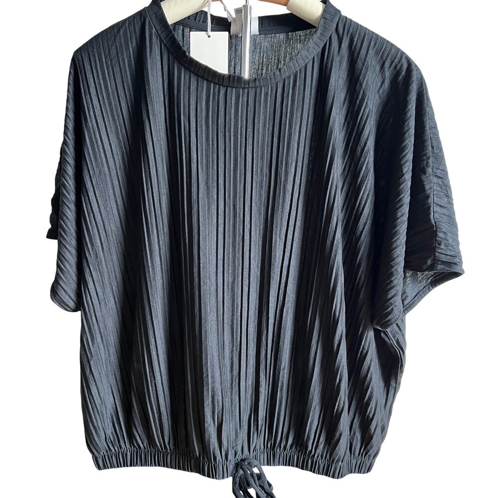 A New Day Women's Black Dolman Short Sleeve Plisse Top - Size Large - NWT
